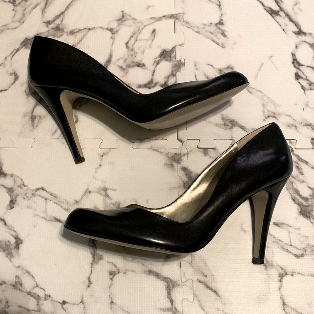 Black leather high heels